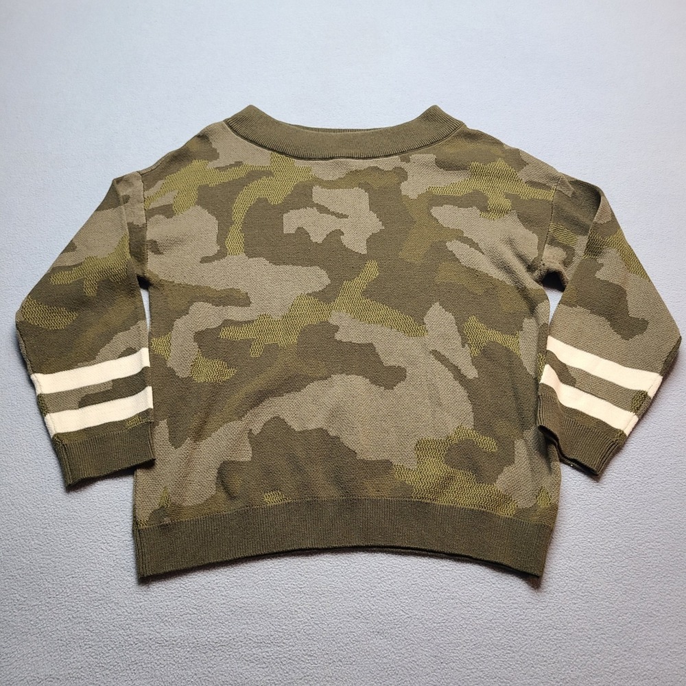 Hem & Thread Camo Sweater Womens Small Green Excellent Varsity Stripe
